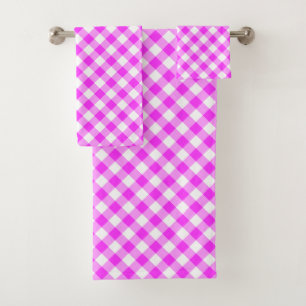 Diagonal Hot Pink & White Buffalo Plaid Towel Set