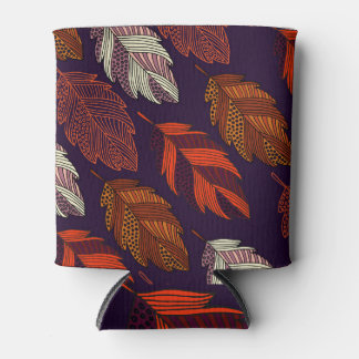 Diagonal Leaves: Hand-Drawn Vintage Pattern Can Cooler