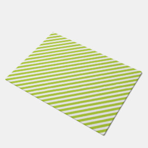 Diagonal lime green and white stripes pattern doormat