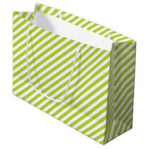 Diagonal lime green and white stripes pattern large gift bag