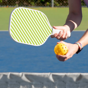 Diagonal lime green and white stripes pattern pickleball paddle