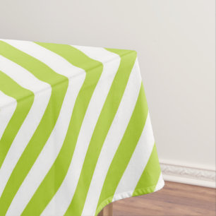 Diagonal lime green and white stripes pattern tablecloth