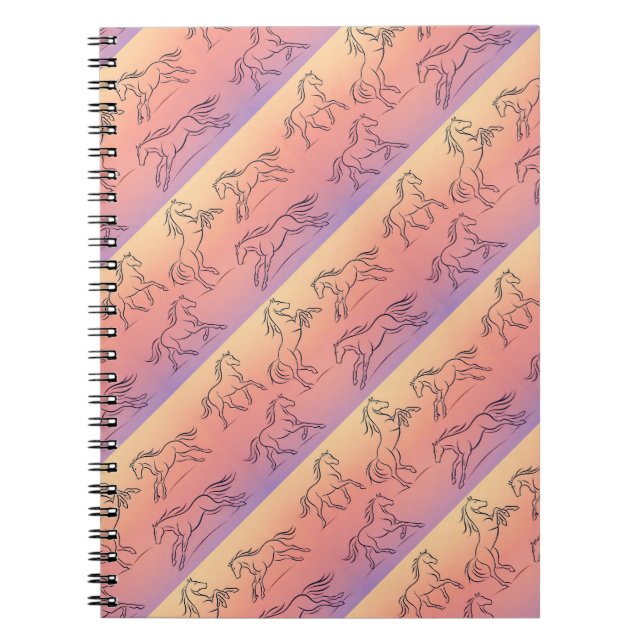 Diagonal Line Art Horse Pattern Galloping Horses Notebook (Front)