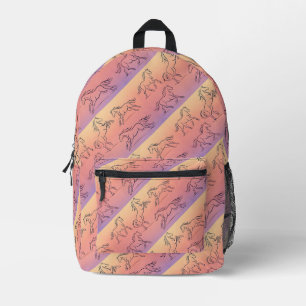 Diagonal Line Art Horse Pattern Galloping Horses Printed Backpack