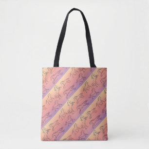 Diagonal Line Art Horse Pattern Galloping Horses Tote Bag