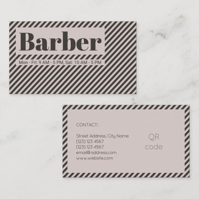 Diagonal line pattern vintage barber business card (Front/Back)