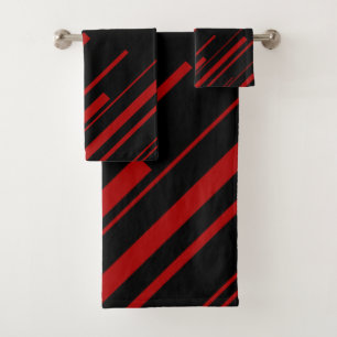 Diagonal Lines in Red and Black Bath Towel Set