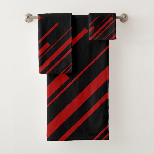 Diagonal Lines in Red and Black Bath Towel Set (Insitu)