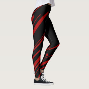 Diagonal Lines in Red and Black Leggings
