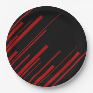 Diagonal Lines in Red and Black Paper Plate