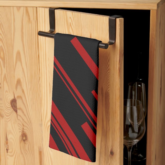 Diagonal Lines in Red and Black Tea Towel (Thirds Fold)