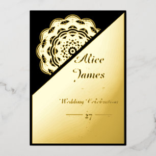 Diagonal Mandala Elegant Black Gold Foil Wedding