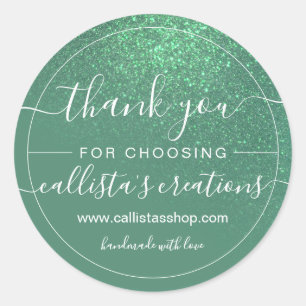 Diagonal Mermaid Green Glitter Gradient Thank You Classic Round Sticker