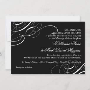 Diagonal Modern Vintage Calligraphy Swirl Invites