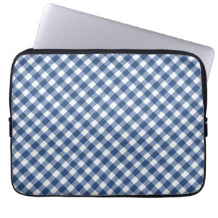 Diagonal Navy Blue and Ivory Gingham Laptop Sleeve