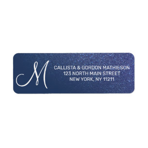 Diagonal Navy Blue Glitter Gradient Ombre Monogram