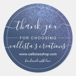 Diagonal Navy Blue Glitter Gradient Thank You Classic Round Sticker