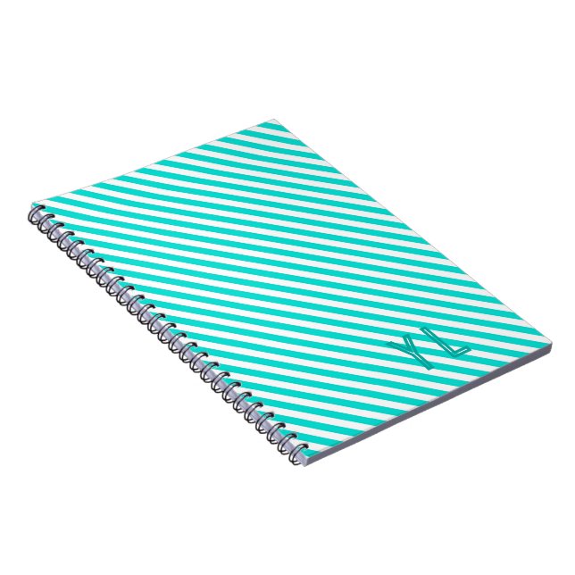 Diagonal neon blue and white stripes initials notebook (Right Side)