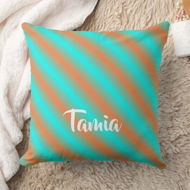 Diagonal orange and blue neon glow stripes cushion (Blanket)