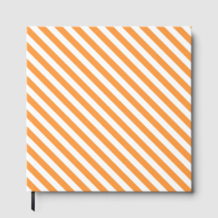 Diagonal orange and white stripes pattern guest book