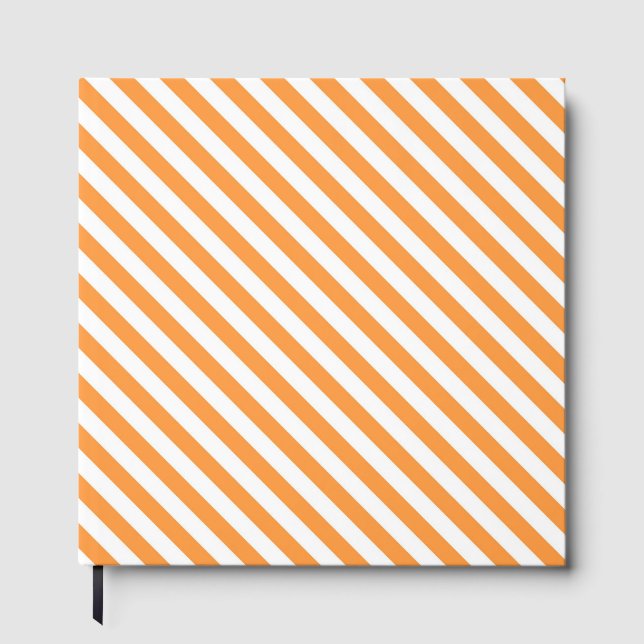 Diagonal orange and white stripes pattern guest book (Front)