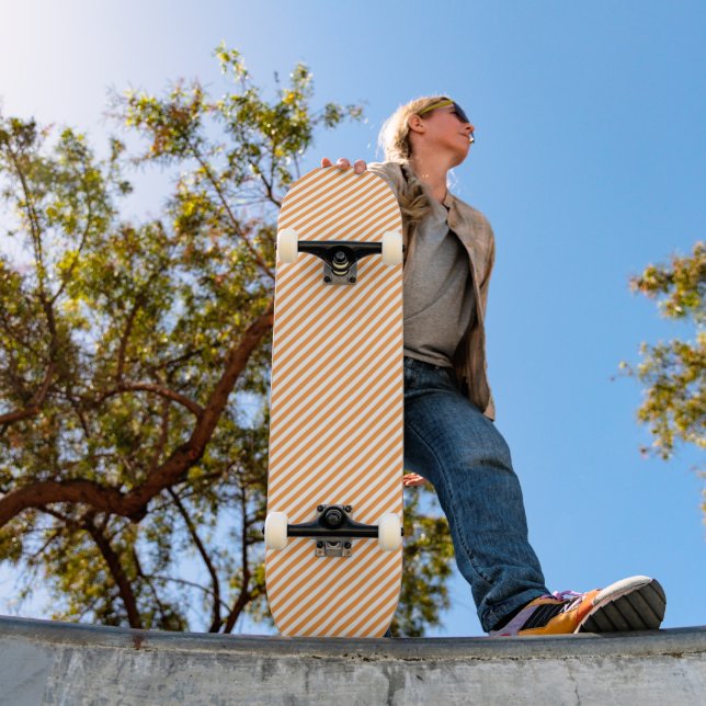 Diagonal orange and white stripes pattern skateboard (Outdoor 1)