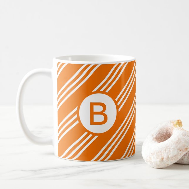 Diagonal Orange Striped Monogram Coffee Mug (With Donut)