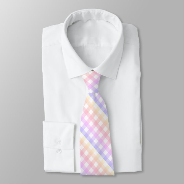 Diagonal Pastel Rainbow Chequerboard Tie (Tied)