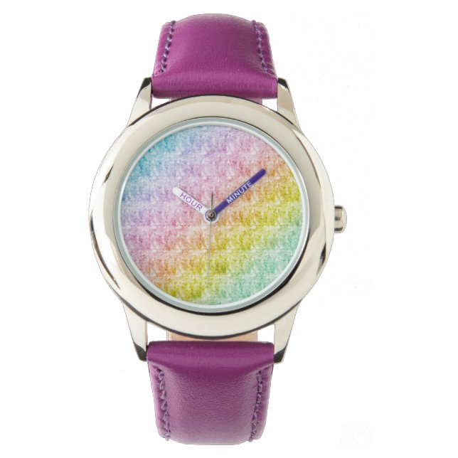 Diagonal Pastel Rainbow Scribbles Watch (Front)