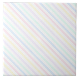 Diagonal Pastel Retro Candy Stripes Tile