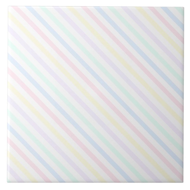 Diagonal Pastel Retro Candy Stripes Tile (Front)