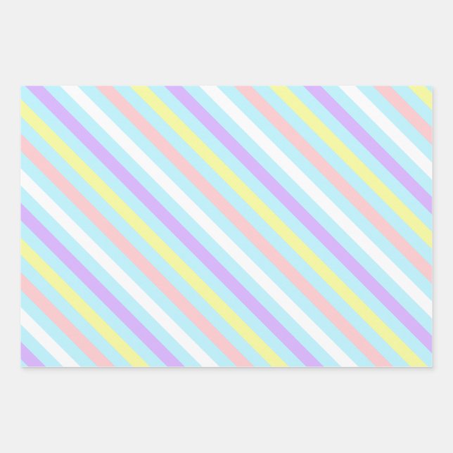 Diagonal pastel stripes Wrapping Paper Flat Sheets (Front)