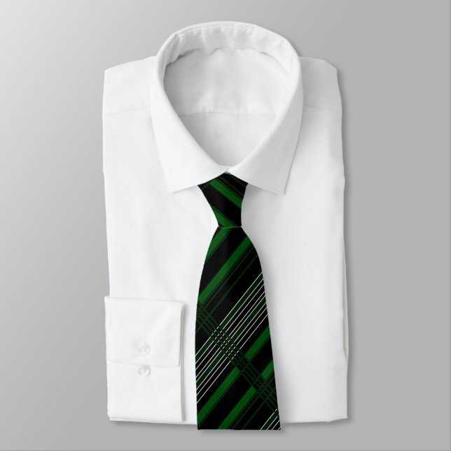Diagonal Pattern Green Stripped Neck Tie (Tied)
