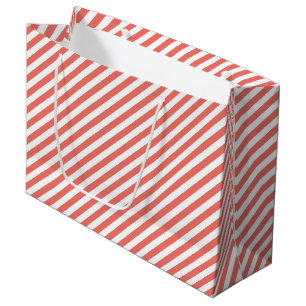 Diagonal pattern of pink and white stripes large gift bag