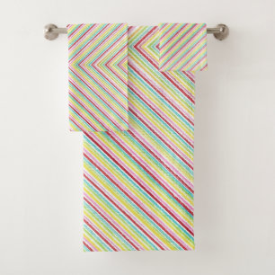 Diagonal Pin Stripes Red Pink Green Yellow Towels
