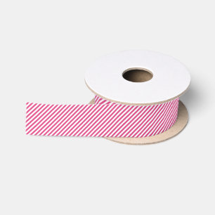 Diagonal pink and white stripes pattern satin ribbon