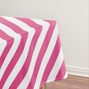 Diagonal pink and white stripes pattern tablecloth