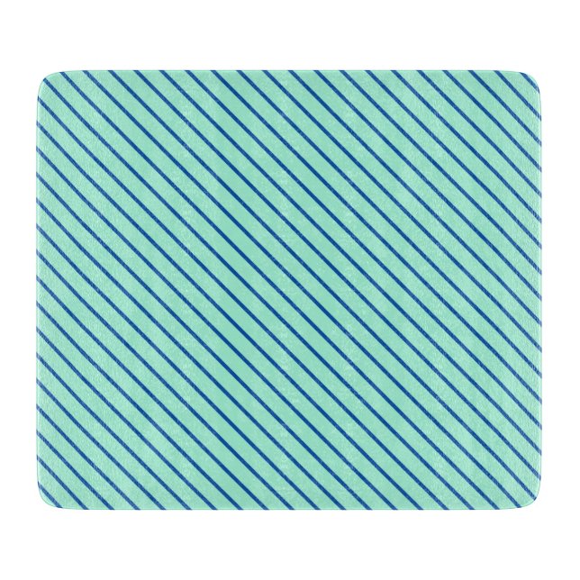 Diagonal pinstripes - aqua  and navy cutting board (Front)