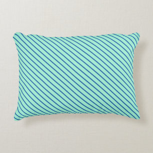 Diagonal pinstripes - aqua  and navy decorative cushion