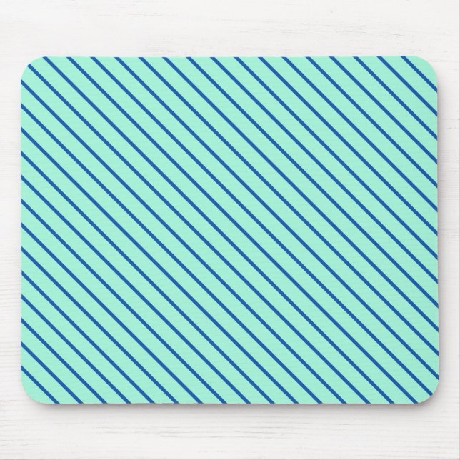 Diagonal pinstripes - aqua  and navy mouse mat (Front)