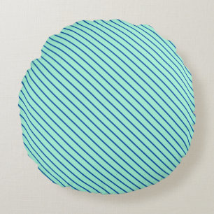 Diagonal pinstripes - aqua  and navy round cushion