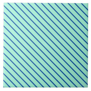 Diagonal pinstripes - aqua and navy tile