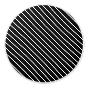 Diagonal pinstripes - black and white ceramic knob