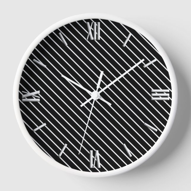 Diagonal pinstripes - black and white wall clock (Front)