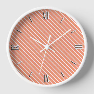 Diagonal pinstripes - coral orange and white clock