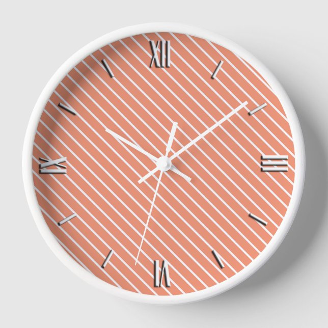 Diagonal pinstripes - coral orange and white clock (Front)
