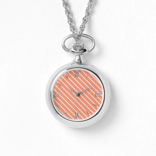 Diagonal pinstripes - coral orange and white watch