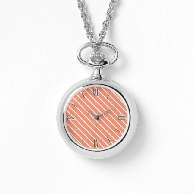 Diagonal pinstripes - coral orange and white watch (Front)