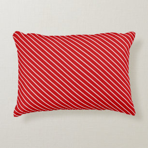 Diagonal pinstripes - deep red and white decorative cushion