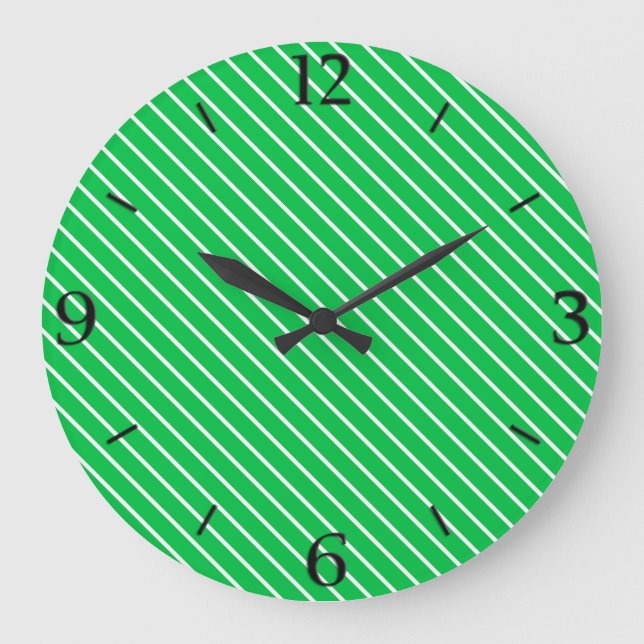 Diagonal pinstripes - emerald green and white large clock (Front)